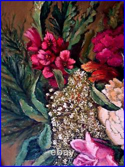 Oil painting on canvas hand painted (two vases with red and white flowers)