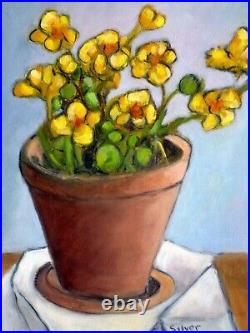 Oil painting on canvas, yellow flowers, flower still life, flower art