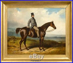 Old Master Art Antique Portrait Gentleman on Horse Oil Painting Unframed 30x40