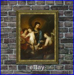 Old Master Painting Art Antique Madonna and Child Religious Oil Unframed 30x40