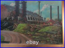 Old Wpa Era Factory Industrial Painting American Regionalism Landscape Antique