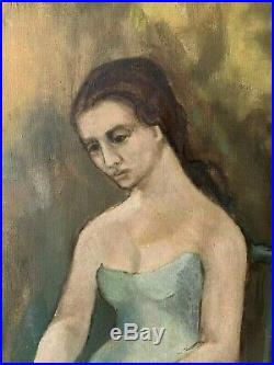 Olga Khokhlova Picasso Oil Painting Old Original Portrait Seated With Rose Hat
