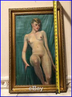 Original Antique 19 Century Oil Painting Of Nude Woman