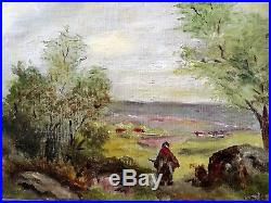 Original Antique Oil Painting Canvas Signed Landscape 15x9.5 Impressionist