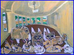 Original Dog and rabbit oil painting, signed