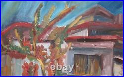 Original European expressionist oil painting house landscape