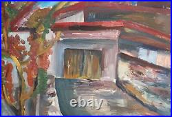 Original European expressionist oil painting house landscape