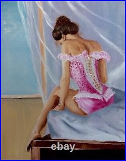 Original Female nude oil painting women lingerie lady art