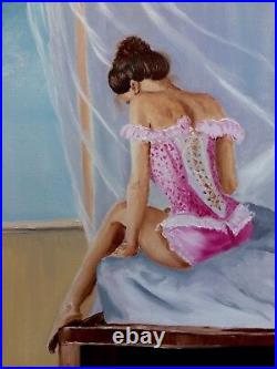 Original Female nude oil painting women lingerie lady art
