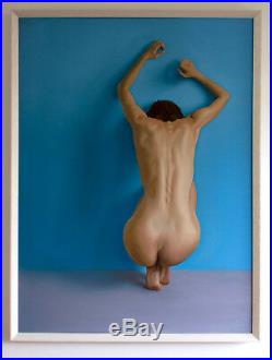 Original Framed Oil on canvas Painting Female Nude Girl artwork woman back blue