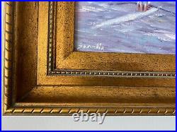 Original Impressionist Oil Painting Kayaking among Sailboats-Ornate Gold Frame