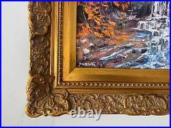 Original Impressionist Oil Painting Waterfall in Autumn Ornate Gold Frame