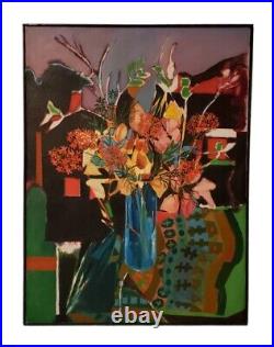 Original Oil On Canvas Flowers In Vase Contemporary Abstract Painting 49x 37