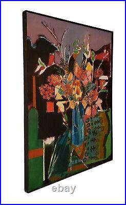 Original Oil On Canvas Flowers In Vase Contemporary Abstract Painting 49x 37