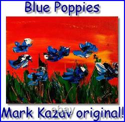 Original Oil PAINTING BLUE POPPIES Abstract Modern ARTWORK ON CANVAS