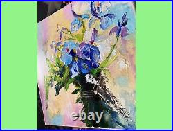 Original Oil Painting Floral Modern Artwork Irises Painting Impasto Textured Art
