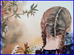 Original Oil Painting Girl Baby Cat Landscape Art People Hand Painted 20x16