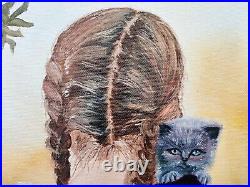 Original Oil Painting Girl Baby Cat Landscape Art People Hand Painted 20x16