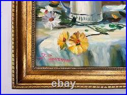 Original Oil Painting Impressionist Flowers in Vase Ornate Modern Gold Frame