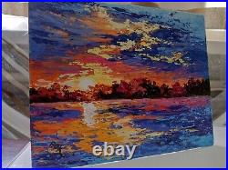 Original Oil Painting, Lake Sunset collectible landscape bright artwork