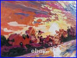 Original Oil Painting, Lake Sunset collectible landscape bright artwork