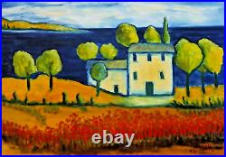 Original Oil Painting Landscape House by the Sea Expressionism 2014