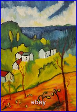 Original Oil Painting Landscape Village by the Sea Expressionism Croatia