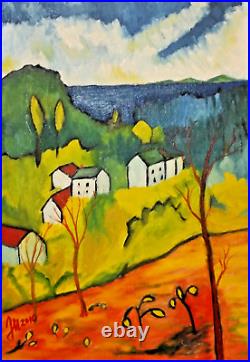 Original Oil Painting Landscape Village by the Sea Expressionism Croatia