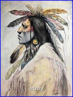 Original Oil Painting Native American Indian WARRIOR South Western Art Santa Fe