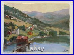 Original Oil Painting Norway Village canvas board size 12 x16 Single