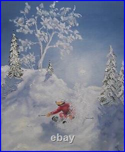 Original Oil Painting Snowboarders Artwork Winter Landscape Colorado Painting