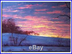 Original Oil Painting Sunrise Winter Snow Sunset 20x16 Landscape Art Canvas