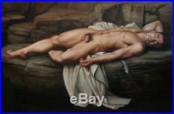 Original Oil Painting art gay male nude on canvas 24X36