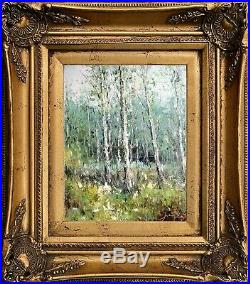 Original Oil Painting on Canvas, Antique Gold Frame, Russian Forest Landscape
