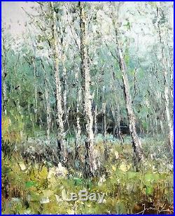 Original Oil Painting on Canvas, Antique Gold Frame, Russian Forest Landscape
