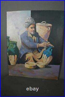 Original Oil on Canvas Folkloric Iraqi Pottery Man Orientalist Painting Signed