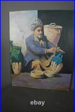 Original Oil on Canvas Folkloric Iraqi Pottery Man Orientalist Painting Signed