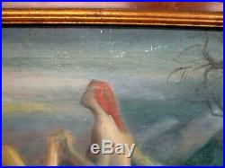 Original Signed Arthur Albert Oil On Canvas Art Deco Nudes On A Horse Painting