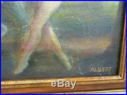 Original Signed Arthur Albert Oil On Canvas Art Deco Nudes On A Horse Painting
