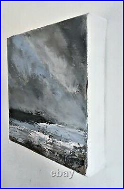 Original Signed Impressionist Abstract Rocks Stormy Sea Oil Painting On Canvas