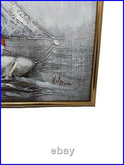 Original Vintage Nautical Painting Oil on Canvas Signed Sail Boat