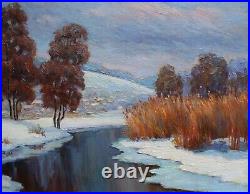 Original Winter Landscape with a river Oil Painting Impressionism ART Ukraine