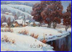Original Winter Landscape with a river Oil Painting Impressionism ART Ukraine