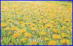 Original oil painting on canvas Landscape Blooming Yellow Dandelions Spring Art