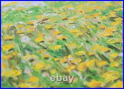 Original oil painting on canvas Landscape Blooming Yellow Dandelions Spring Art