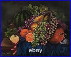 Original oil painting on canvas, fruits basket, unframed, 16 x 20, new, realism