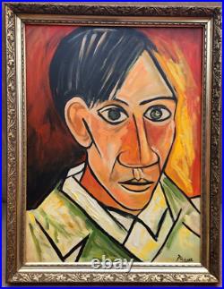 PABLO PICASSO (1907) Oil Painting on canvas signed stamped & framed 21x26.5 in