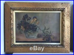 PAIR Antique Oil on Canvas Still Life Paintings Framed Flowers By S E HUGHES p24