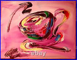 PINK COFFEE CUP Oil Painting on canvas IMPRESSIONIST ART BY MARK KAZAV BVTDFB