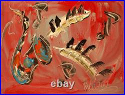 POP ART SAXOPHONE Original Oil Painting on canvas IMPRESSIONIST KAZAV 54GG4
